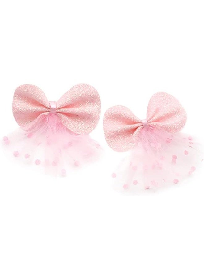 Hot&Sattion 6 Packs Baby Girl Hair Clips Polka Dotted Chiffon Glitter Non slip Butterfly Clips Barrettes for Girls Baby Kids Children Toddlers Hair Accessories - Image 3