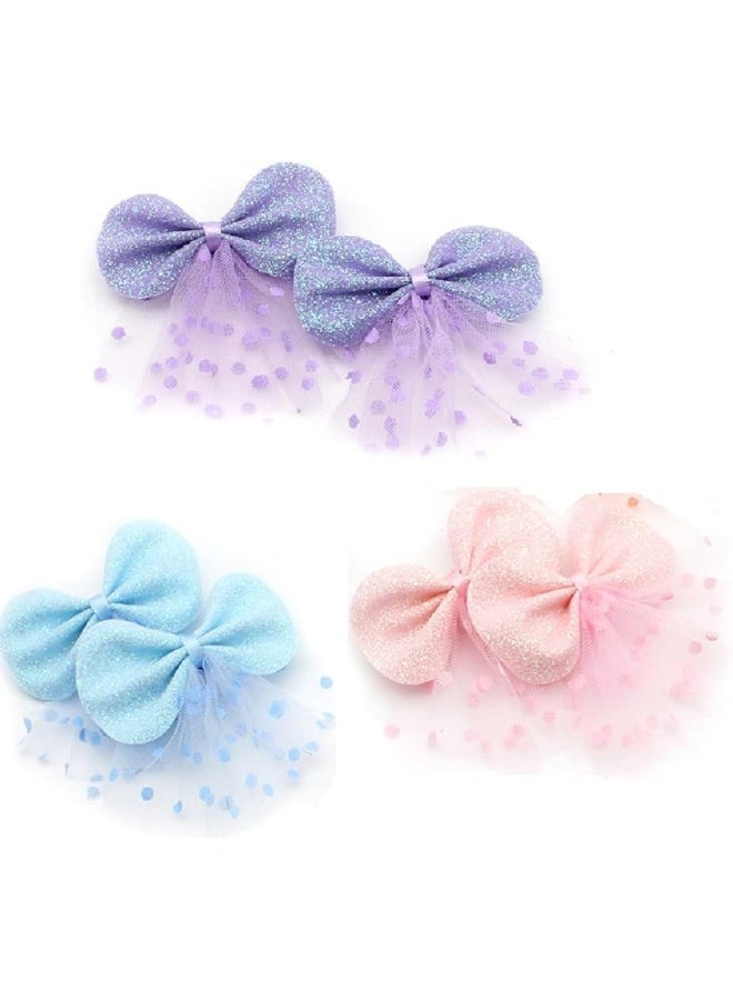 Hot&Sattion 6 Packs Baby Girl Hair Clips Polka Dotted Chiffon Glitter Non slip Butterfly Clips Barrettes for Girls Baby Kids Children Toddlers Hair Accessories - Image 1