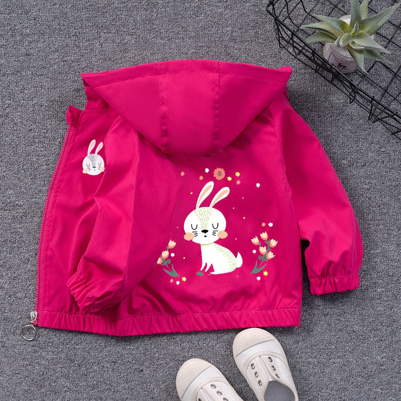 Childrens Coat Hooded Top Girls Cartoon Cardigan Candy Color Baby Girls Hooded Zipper Shirt Cute Jacket Rose 15 