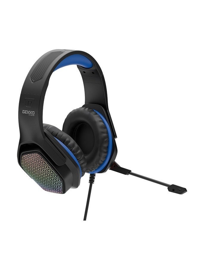 Faster BG500 Gekko Gaming Headphones with LED RGB, Ultra-Clear Mic, Deep Bass 40mm Drivers, Noise-Isolating Cushions, Adjustable Headband, Lightweight Design – Compatible with PC/PS4/PS5/Mobile (Black / Blue) - Image 1