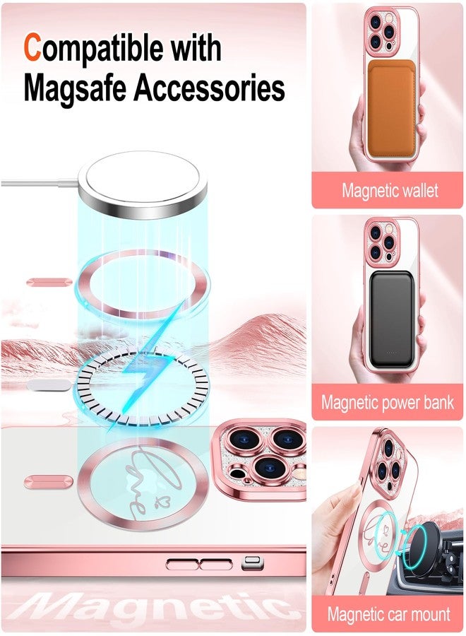 Hython for iPhone 12 Pro Max Case Glitter, Compatible with MagSafe Love Heart Magnetic Clear Phone Cases for Women Girls, Full Camera Protection Sparkle Plating Shockproof Protective Cover, Pink - Image 3