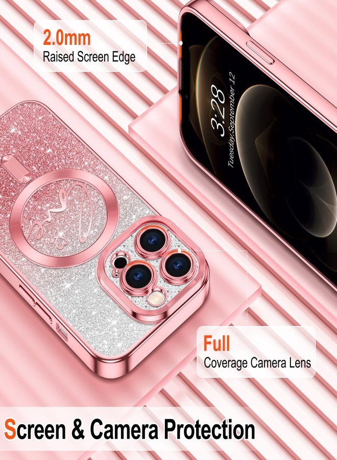 Hython for iPhone 12 Pro Max Case Glitter, Compatible with MagSafe Love Heart Magnetic Clear Phone Cases for Women Girls, Full Camera Protection Sparkle Plating Shockproof Protective Cover, Pink - Image 4