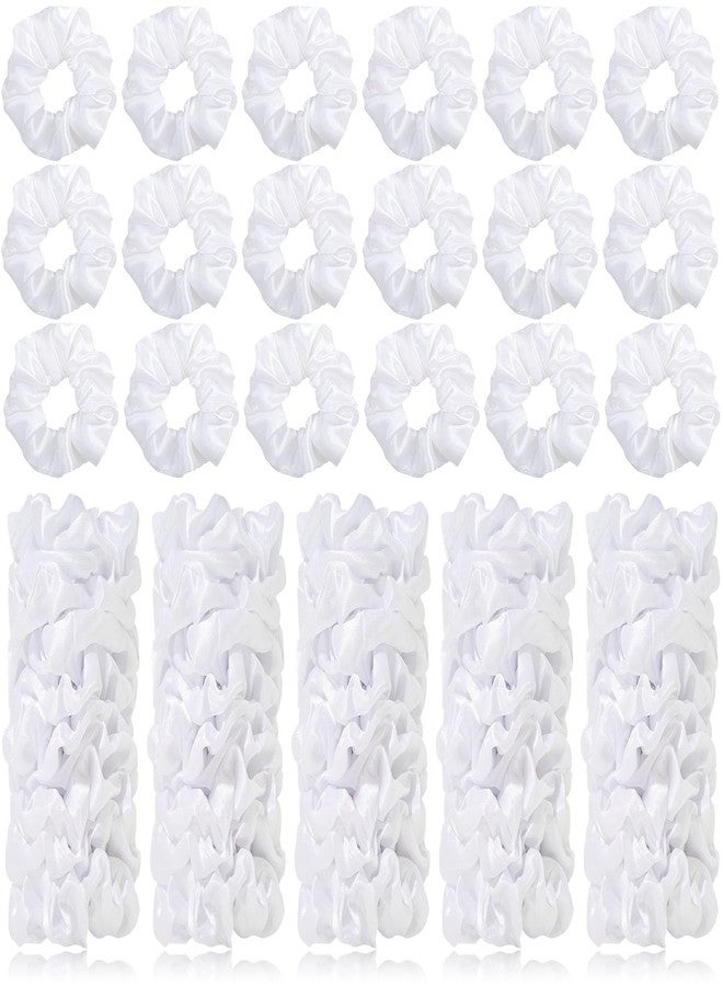 Jeffan 80 Pieces White Satin Scrunchies Bulk, Solid Color Elastic Hair Bands Silky Ponytail Holder for Women Girls Kids Hair Accessories - Image 1