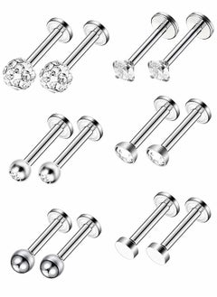Excefore 6 Pairs Stainless Steel Nose Studs Tragus Bars Labret Bars Crystal Ball Body Piercing Jewelry, Nose Lips Piercing Assorted Design Piercing Jewelry, 6 Designs, 16 Gauge  - Image 2