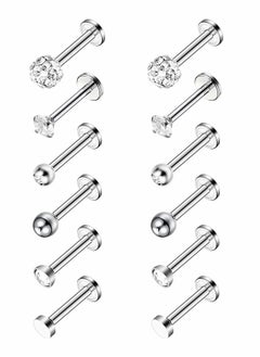 Excefore 6 Pairs Stainless Steel Nose Studs Tragus Bars Labret Bars Crystal Ball Body Piercing Jewelry, Nose Lips Piercing Assorted Design Piercing Jewelry, 6 Designs, 16 Gauge  - Image 3