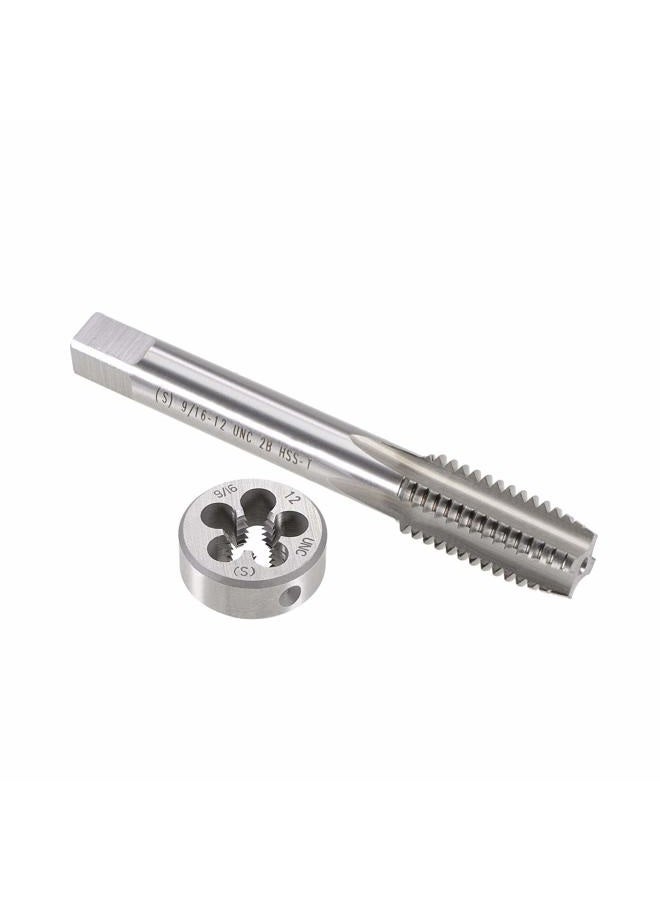 uxcell 9/16"-12 UNC Tap and Die Set, HSS Machine Thread Tap with Round Threading Die, Right Hand - Image 1