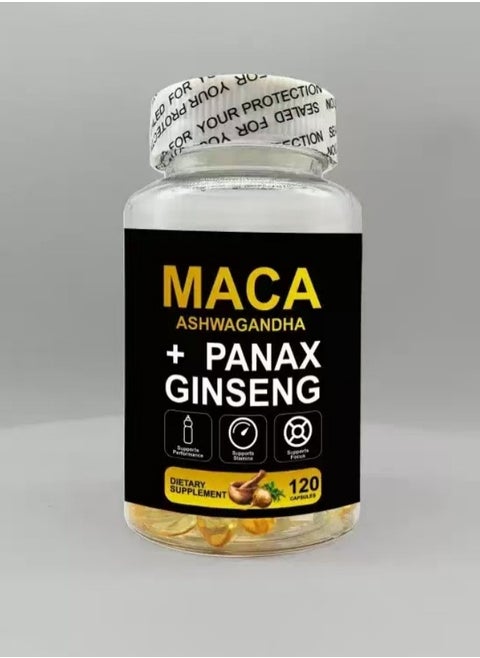 Organic Maca Root Black and Red and Yellow Extract Plus Ginseng 120 Vegan Capsules Maca Root Gelized 100% Pure Non-GMO Supports Men's Healthy