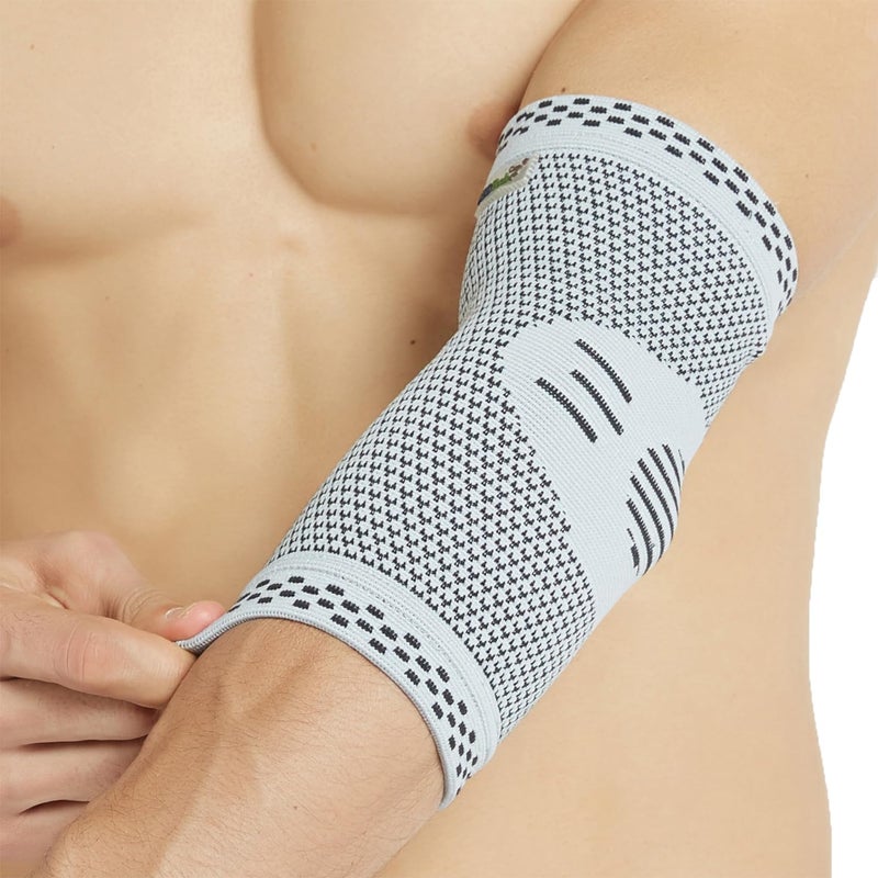 NeoTech Care دعامة كوع نيتوتك كير من ألياف البامبو قماش محبوك 3D مرن وقابل للتنفس للجولف والتنس الرياضات الذراع اليمنى أو اليسرى لون رمادي مقاس M وحدة واحدة - Image 1