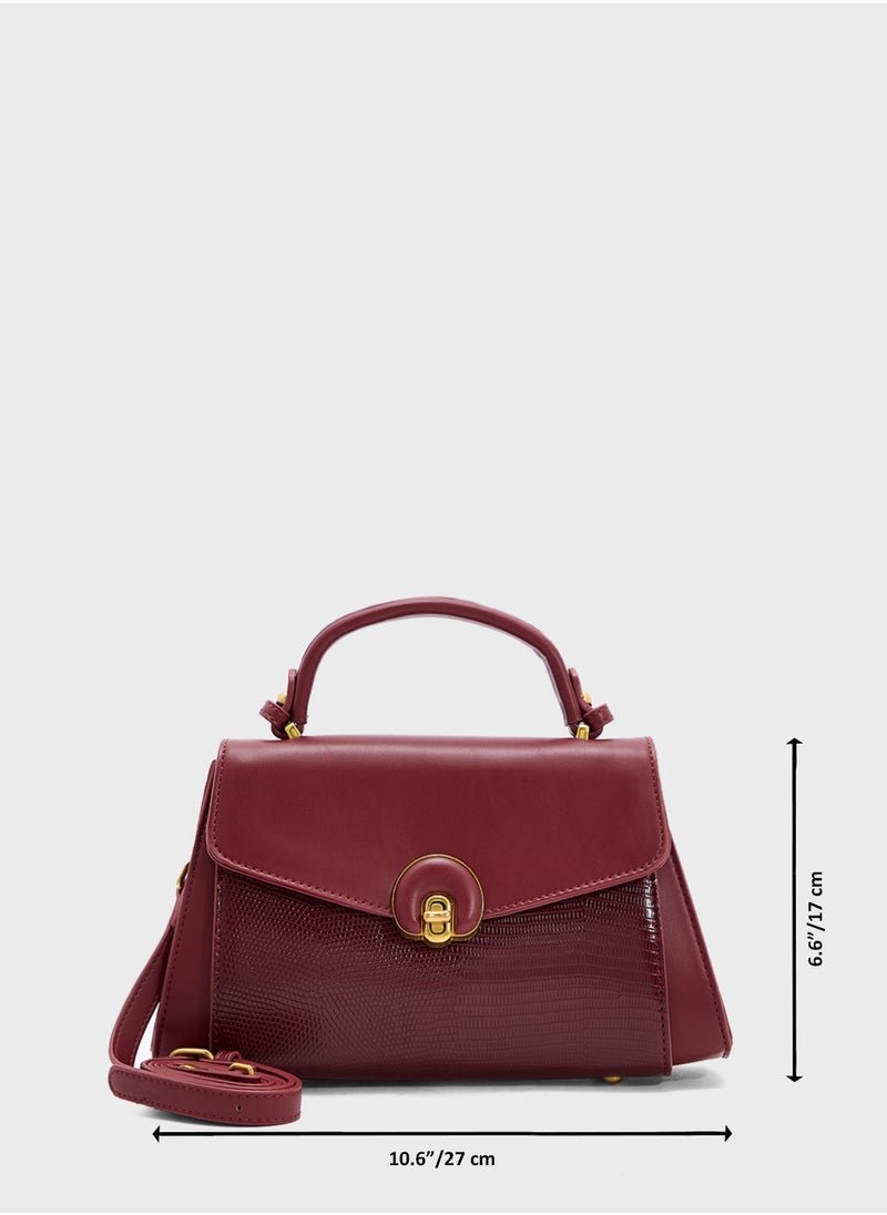 ELLA - Snake Print Panel Satchel Bag - Image 1