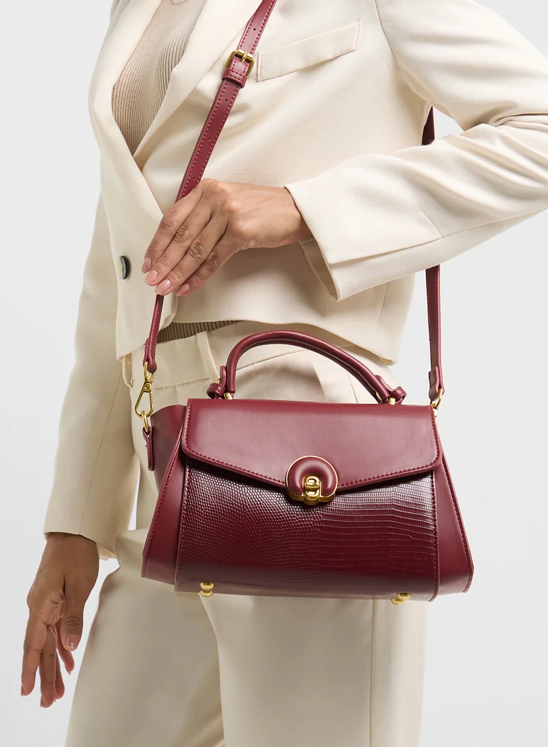 ELLA Snake Print Panel Satchel Bag
