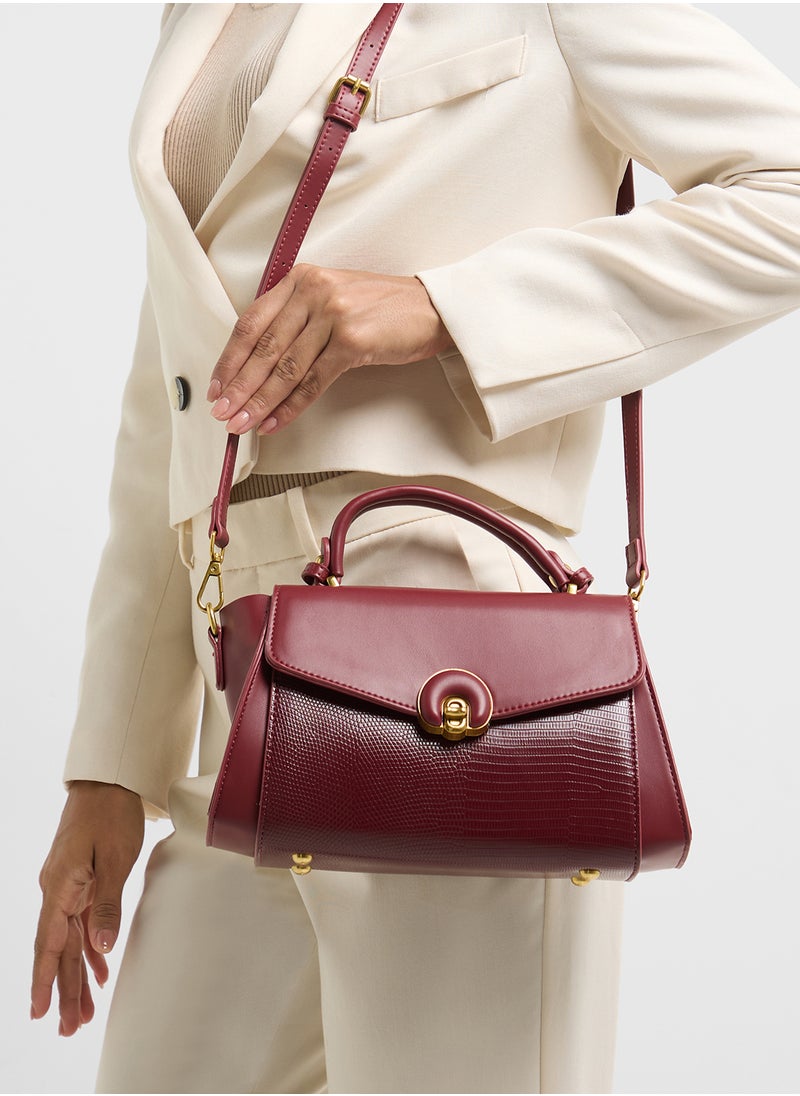 ELLA - Snake Print Panel Satchel Bag - Image 1