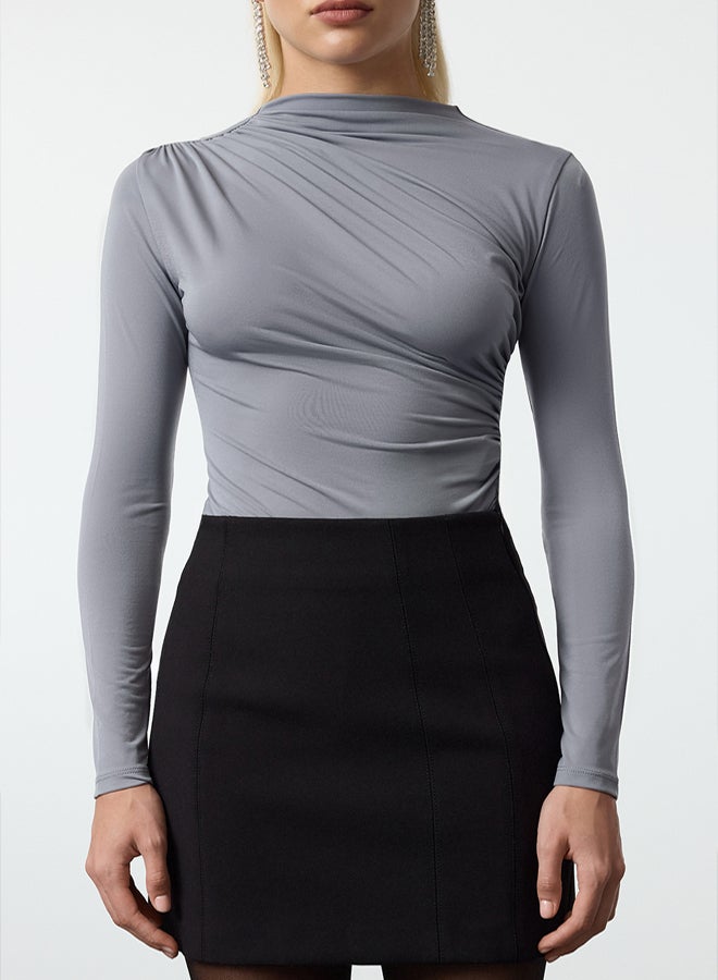 trendyol Gray Cut Out/Window Detailed Knitted Bodysuit - Image 3