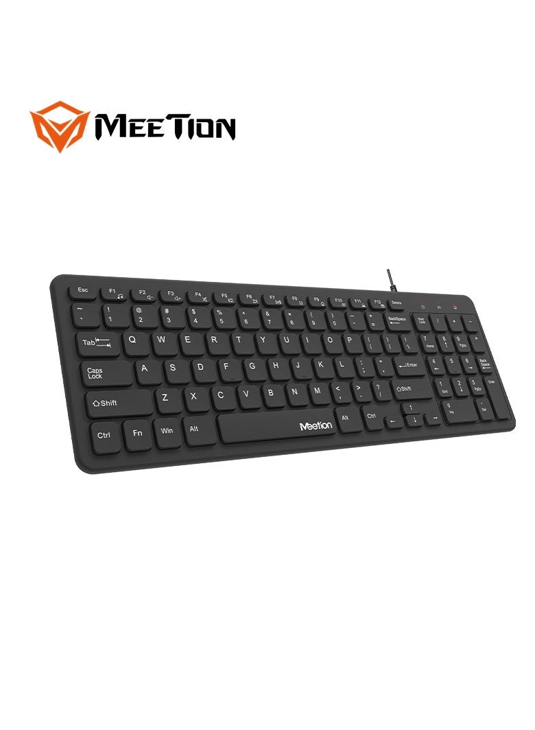 Meetion لوحة مفاتيح ميتون USB رقيقة للغاية بالشوكولاتة K410 تصميم مريح تخطيط UV غير سهل الإزالة لوحة مفاتيح غشاء عالية الجودة (أسود) - Image 4