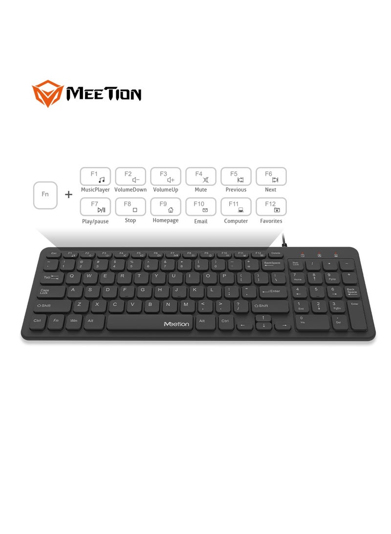 Meetion لوحة مفاتيح ميتون USB رقيقة للغاية بالشوكولاتة K410 تصميم مريح تخطيط UV غير سهل الإزالة لوحة مفاتيح غشاء عالية الجودة (أسود) - Image 2