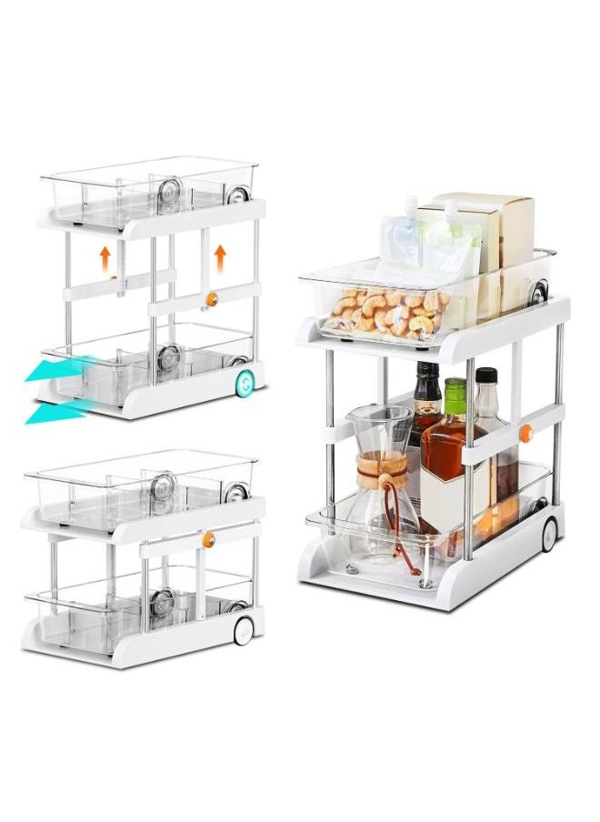 Eoptify 2 Tier Rolling Storage Cart with Wheel, Multi-functional Storage Shelves organizer with basket for Snack Rack, Bathroom Storage Rack, Office, Living Room, Kitchen  - Image 1