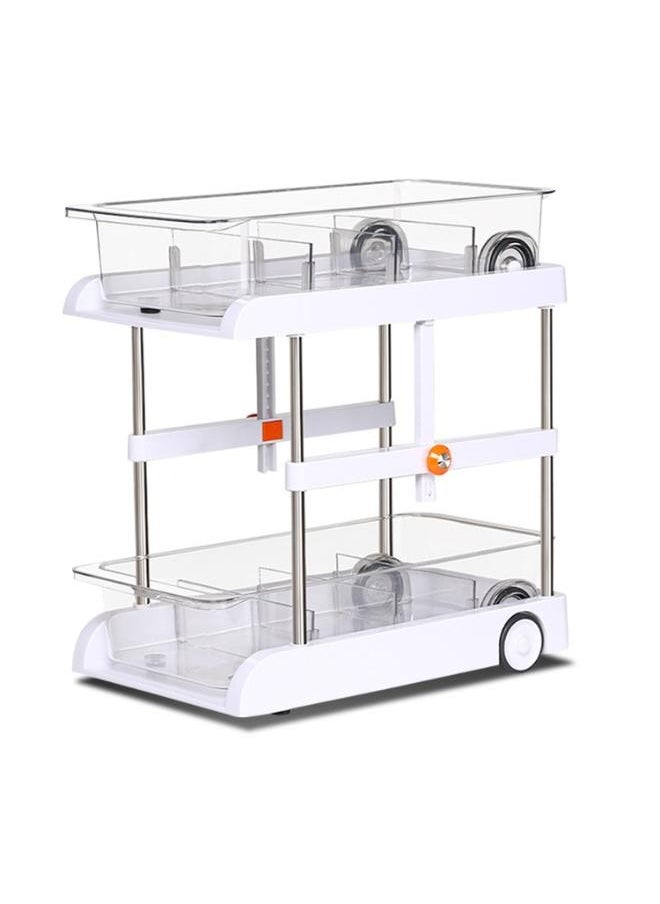Eoptify 2 Tier Rolling Storage Cart with Wheel, Multi-functional Storage Shelves organizer with basket for Snack Rack, Bathroom Storage Rack, Office, Living Room, Kitchen  - Image 2