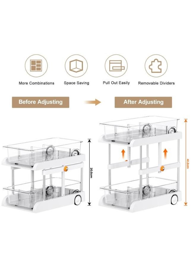 Eoptify 2 Tier Rolling Storage Cart with Wheel, Multi-functional Storage Shelves organizer with basket for Snack Rack, Bathroom Storage Rack, Office, Living Room, Kitchen  - Image 4