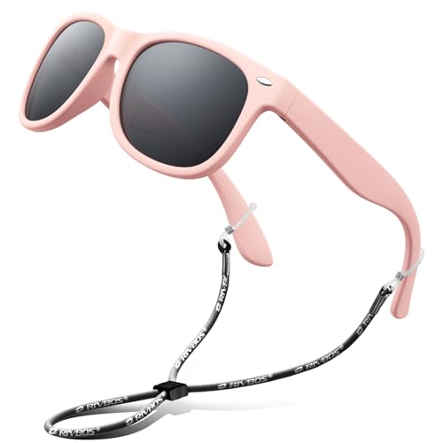 RIVBOS kids Sunglasses Girls with Strap Polarized UV Protection Flexible Shades for Baby and Children Age 2-10 RBK004-2 Light Pink - Image 1