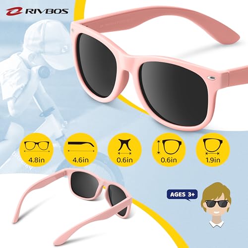RIVBOS kids Sunglasses Girls with Strap Polarized UV Protection Flexible Shades for Baby and Children Age 2-10 RBK004-2 Light Pink - Image 5