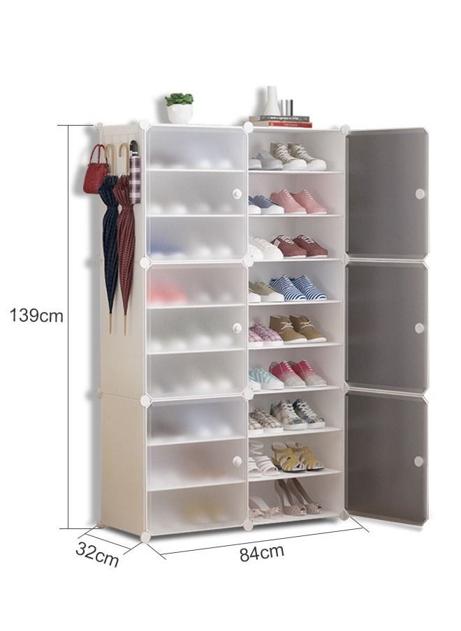 XiuWoo - 18-Cube Diy Plastic Shoes Cabinet With Translucent Doors Portable Modular Shoe Storage Organizer Tower Shelf Expandable Shoes Rack 139X32X84 Cm Plastic - Image 1