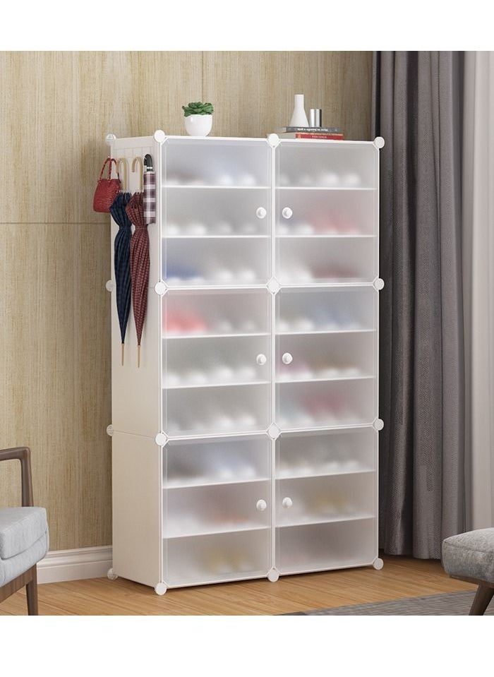 XiuWoo - 18-Cube Diy Plastic Shoes Cabinet With Translucent Doors Portable Modular Shoe Storage Organizer Tower Shelf Expandable Shoes Rack 139X32X84 Cm Plastic - Image 1