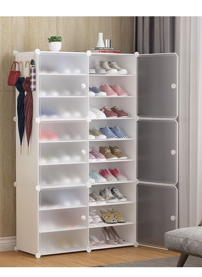 XiuWoo - 18-Cube Diy Plastic Shoes Cabinet With Translucent Doors Portable Modular Shoe Storage Organizer Tower Shelf Expandable Shoes Rack 139X32X84 Cm Plastic - Image 1