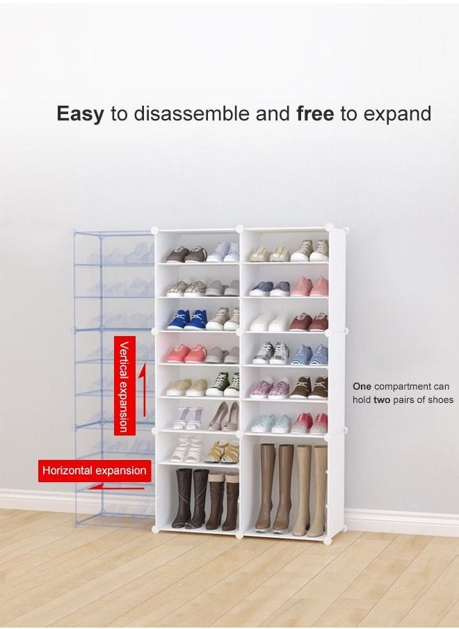 XiuWoo - 18-Cube Diy Plastic Shoes Cabinet With Translucent Doors Portable Modular Shoe Storage Organizer Tower Shelf Expandable Shoes Rack 139X32X84 Cm Plastic - Image 1