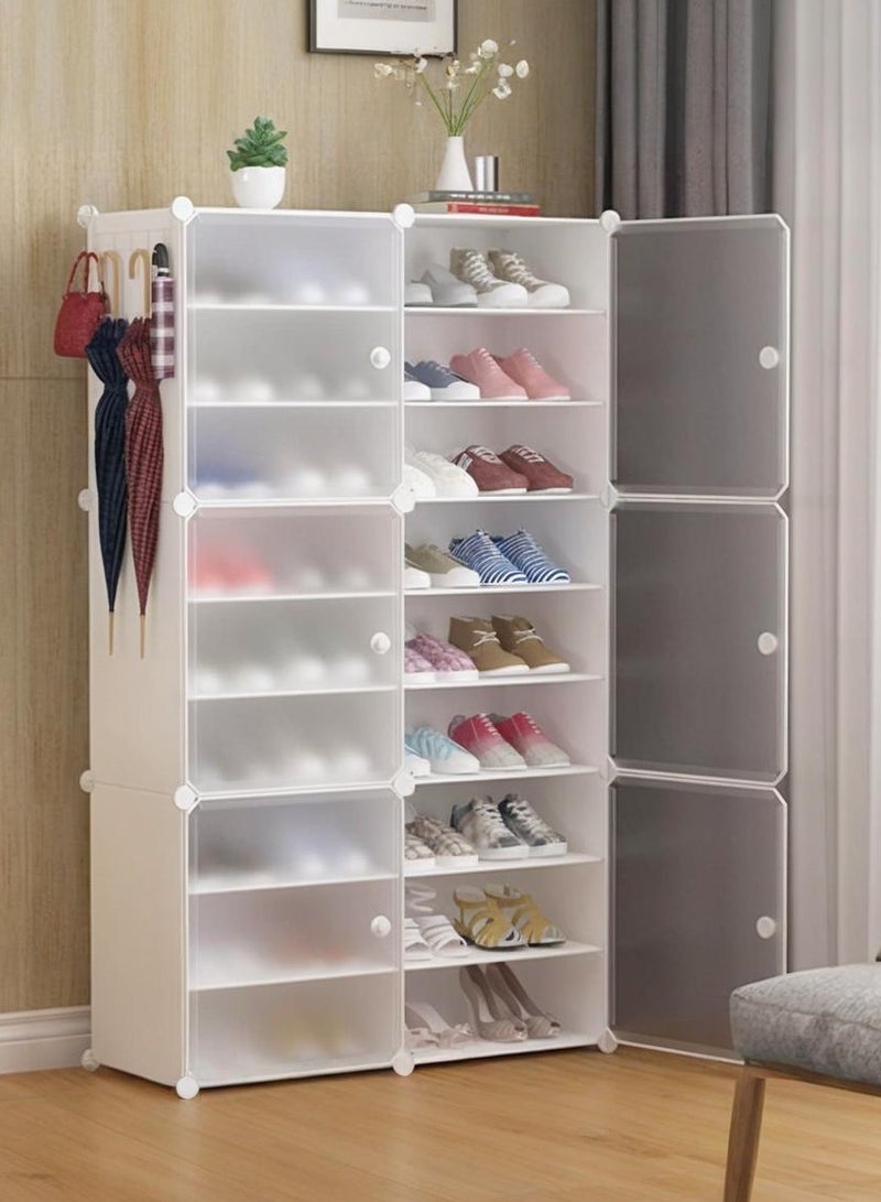 شو وو خزانة أحذية بلاستيكية قابلة للتركيب الذاتي، مكونة من 18 مكعبًا، بأبواب شفافة، ورفوف تخزين أحذية معيارية محمولة، ورف أحذية قابل للتوسيع لتوفير المساحة، مناسبة للمداخل وغرف النوم والتخزين المنزلي. - Image 1