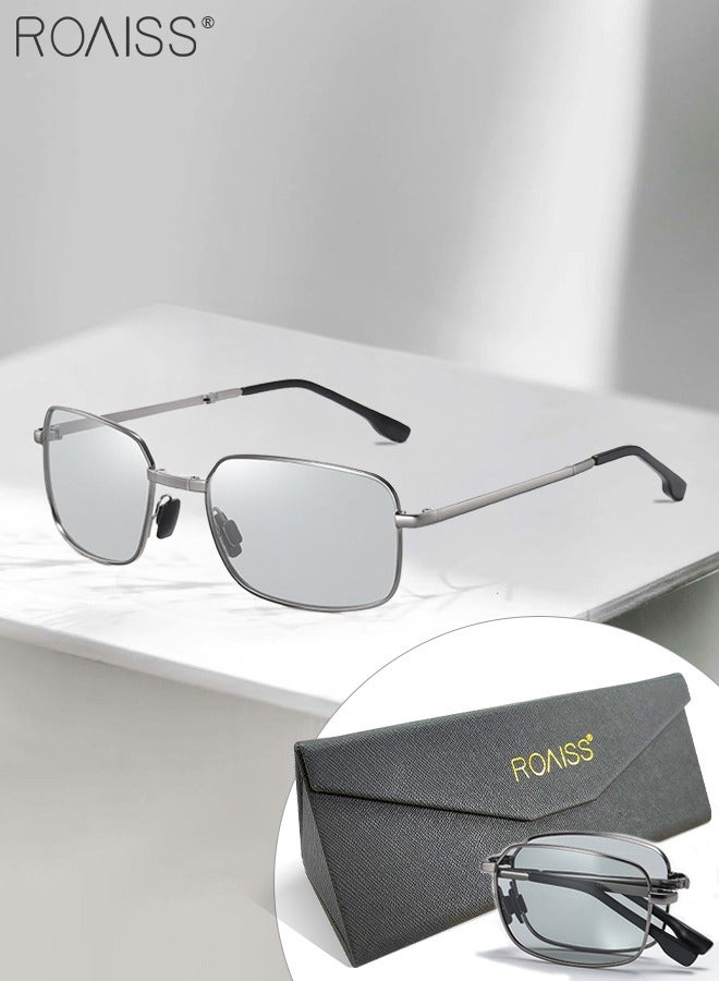رويس نظارة شمسية مستقطبة مستطيلة رجالية، نظارة الشمس الواقية من الأشعة فوق البنفسجية 400 بإطار معدني فضي، نظارة متغيرة اللون للرجال مناسبة للقيادة وصيد الأسماك ولعب الجولف والسفر، 61 ملم - Image 1