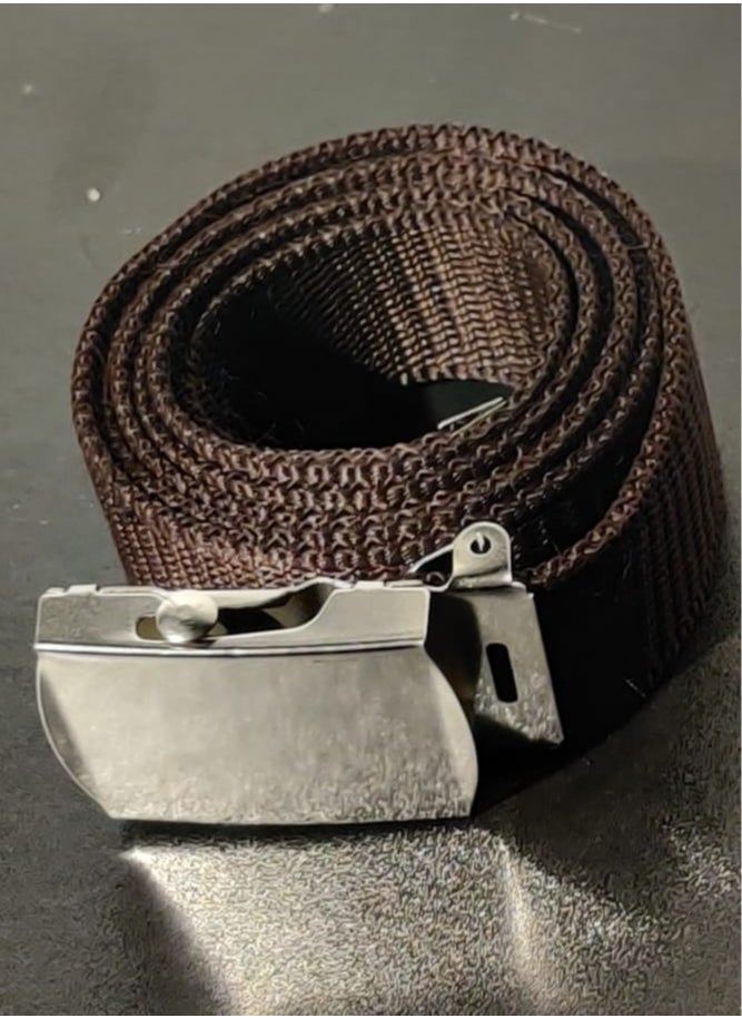 Generic Durable Brown Canvas Belt With Silver Metal Buckle, Ideal For Everyday Application 