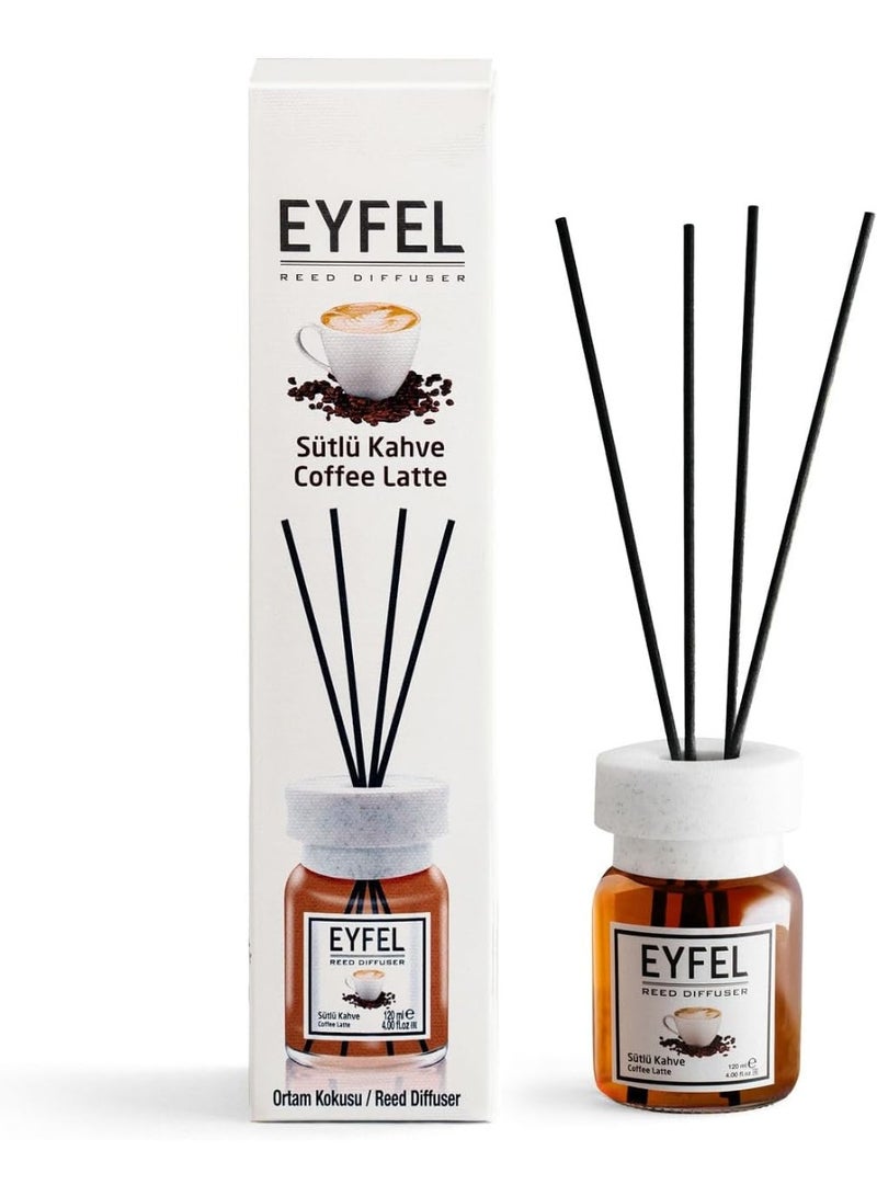 آيفيل موزّع عطر عيدان كوفي لاتيه من EYFEL، 120 مل | عطر منزلي ومكتبي فاخر | رائحة دافئة وجذابة مع عيدان طبيعية - Image 1