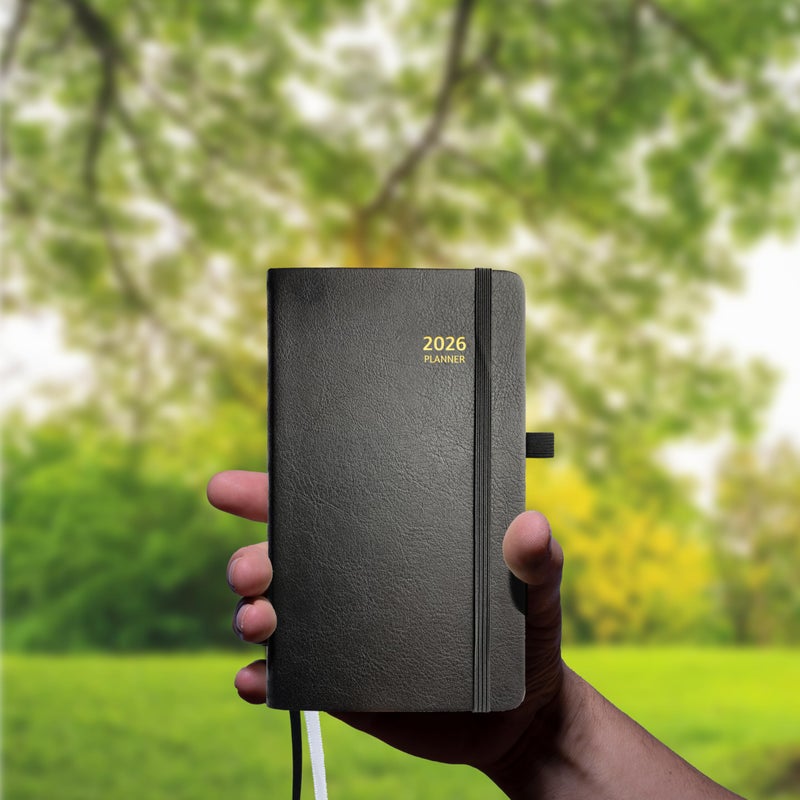 GoiUnlt 2026 Planner, Weekly ï¼† Monthly Planner 2026, Jan 2026 â€“ Dec 2026, 3.6" x 6.2", Faux Leather Cover, 12 Monthly Tabs, Thick Paper, Spiral Wirebound, Inner Pocket, Black - Image 2