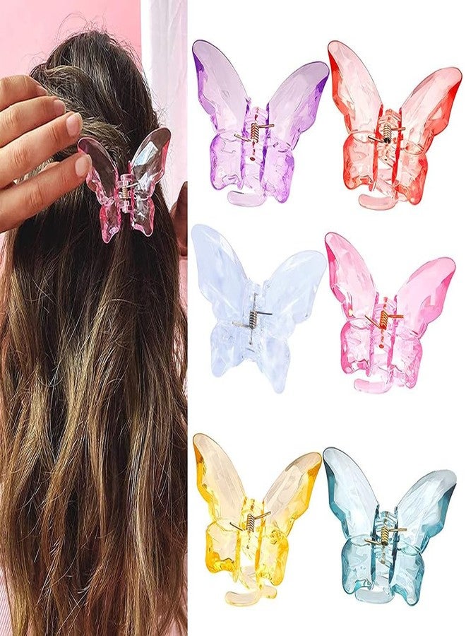 CHANDERKASH 6PCS Large Plastic Transparent Multicolor Color Butterfly Hair Claw Clips Long Jaw Clutcher - Image 1