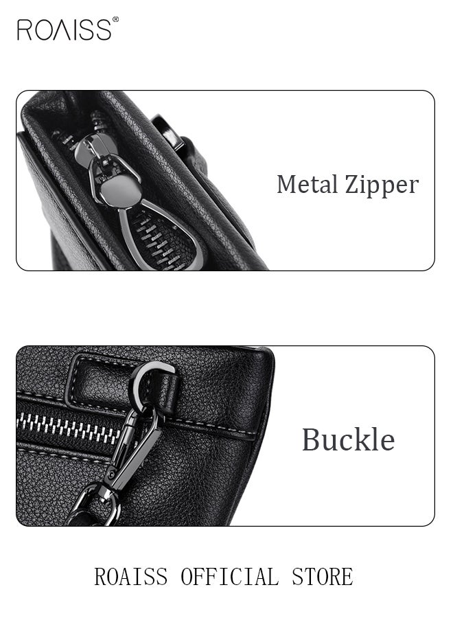 roaiss Large Capacity Men Clutch Bag Business Casual Wear Resistant Soft Fabric Multilayer Space Quality Inside PU Multiple Card Slots Waterproof Black Handbag Portable  - Image 4