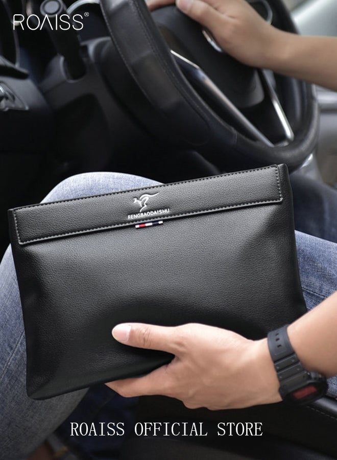 roaiss Large Capacity Men Clutch Bag Business Casual Wear Resistant Soft Fabric Multilayer Space Quality Inside PU Multiple Card Slots Waterproof Black Handbag Portable  - Image 3