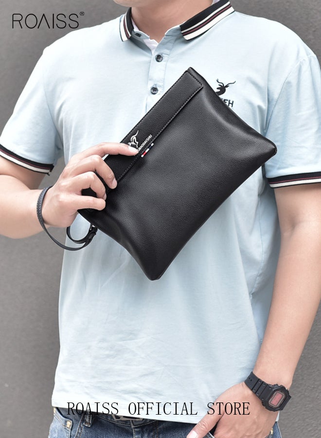 roaiss Large Capacity Men Clutch Bag Business Casual Wear Resistant Soft Fabric Multilayer Space Quality Inside PU Multiple Card Slots Waterproof Black Handbag Portable  - Image 2