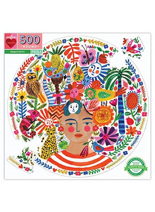 eeboo : Piece And Love Positivity 500 Piece Round Circle Jigsaw Puzzle Puzzle For Adults And Families Glossy Sturdy Pieces And Minimal Puzzle Dust - Image 1