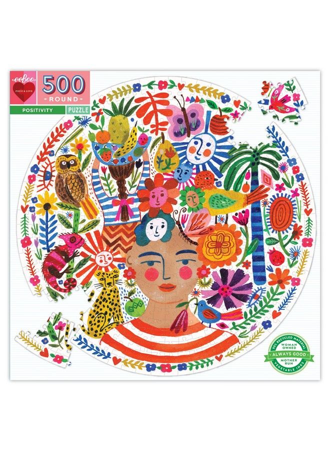 eeboo : Piece And Love Positivity 500 Piece Round Circle Jigsaw Puzzle Puzzle For Adults And Families Glossy Sturdy Pieces And Minimal Puzzle Dust - Image 2
