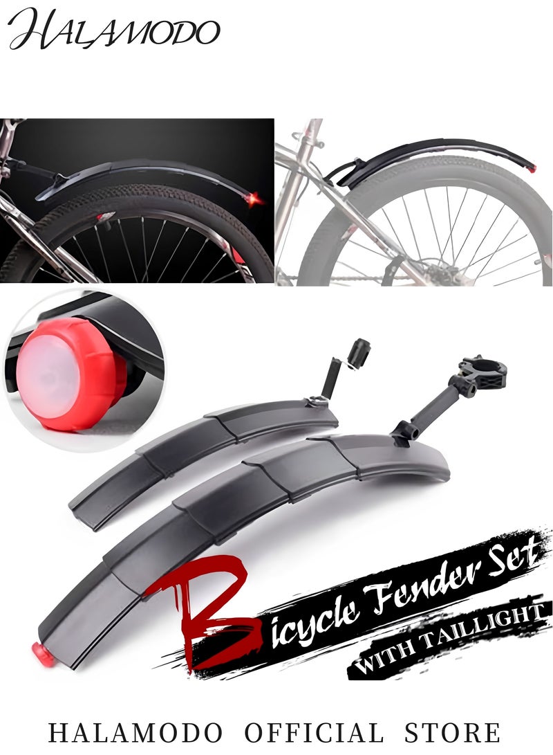 HALAMODO Bike Mudguard Set with Tail Light Front & Rear Bicycle Fender Telescopic Sliding Fender Water Splash Prevention Bicycle Mudguard Cycling Equipment for Mountain Bike & MTB & Road Bike  - Image 3