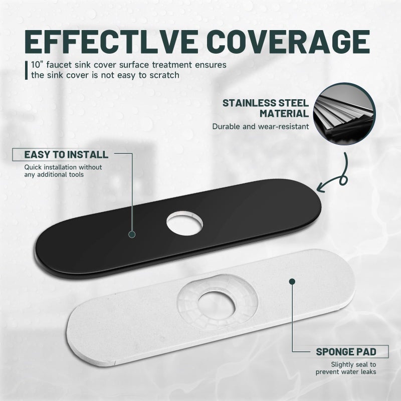 Green Spring Greenspring Matte Black Faucet Plate, Sink Hole Cover, Faucet Deck Plate Round 10" Bathroom or Kitchen Sink Faucet 1 or 3 Hole Deck Plate - Sink Faucet Hole Cover for Vanity Sink Faucet - Image 3