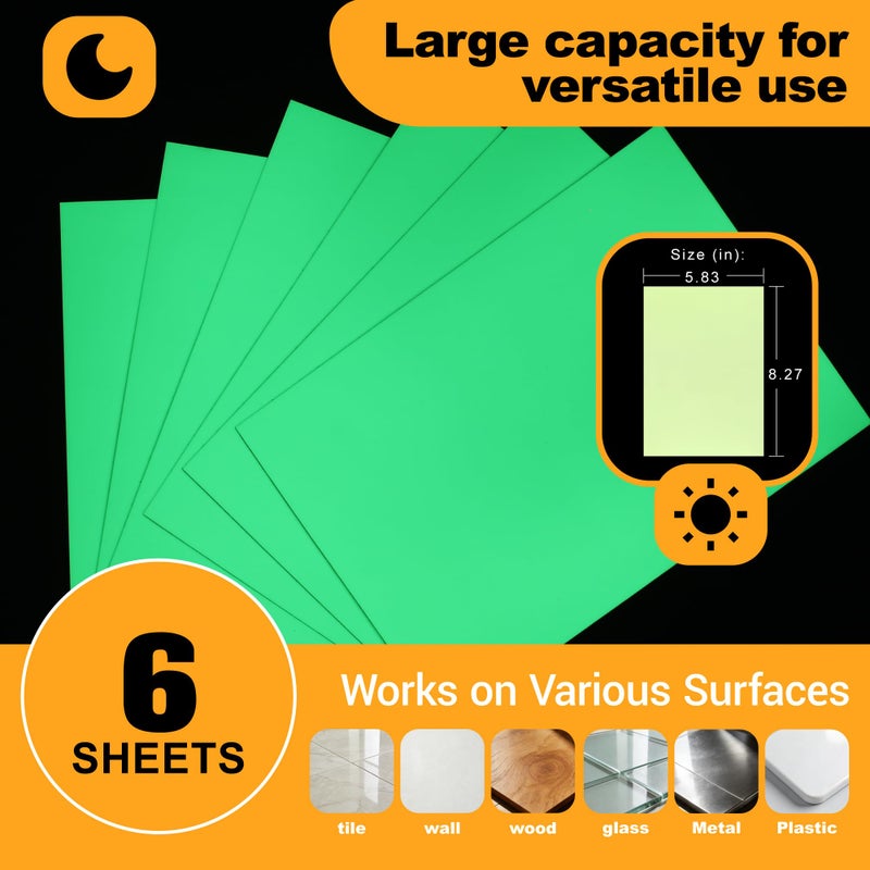 Anda Glow Extra Bright Glow in The Dark (Photoluminescent) Papers, Strong Adhesive, DIY Stickers for Stairs, Light Switch, Furniture, Night Safety, Wall, Ceiling and Bedroom Decoration, A5 Size* 6 Sheets - Image 2