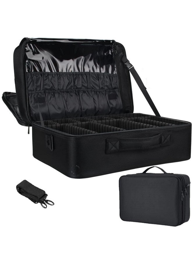 Rexez Travel Professional Makeup Cosmetic Bag for Women | Portable Artist Storage Makeup Brush Bag with Adjustable Dividers (Black, 18 Inch (2 Layer)) - Image 1