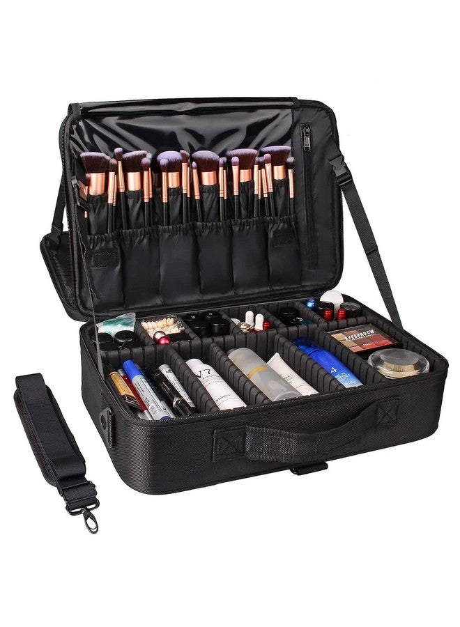 Rexez Travel Professional Makeup Cosmetic Bag for Women | Portable Artist Storage Makeup Brush Bag with Adjustable Dividers (Black, 18 Inch (2 Layer)) - Image 2