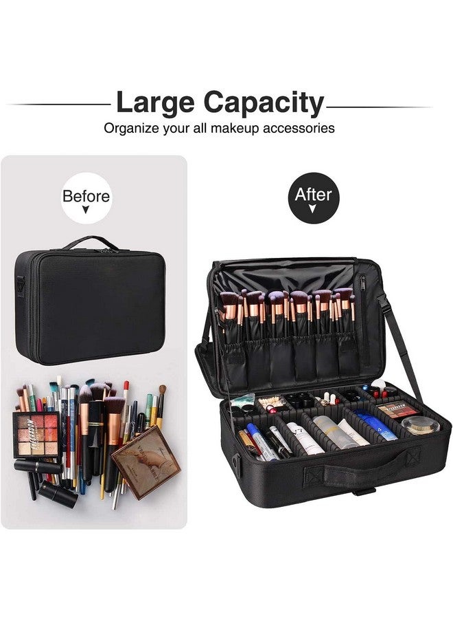 Rexez Travel Professional Makeup Cosmetic Bag for Women | Portable Artist Storage Makeup Brush Bag with Adjustable Dividers (Black, 18 Inch (2 Layer)) - Image 5