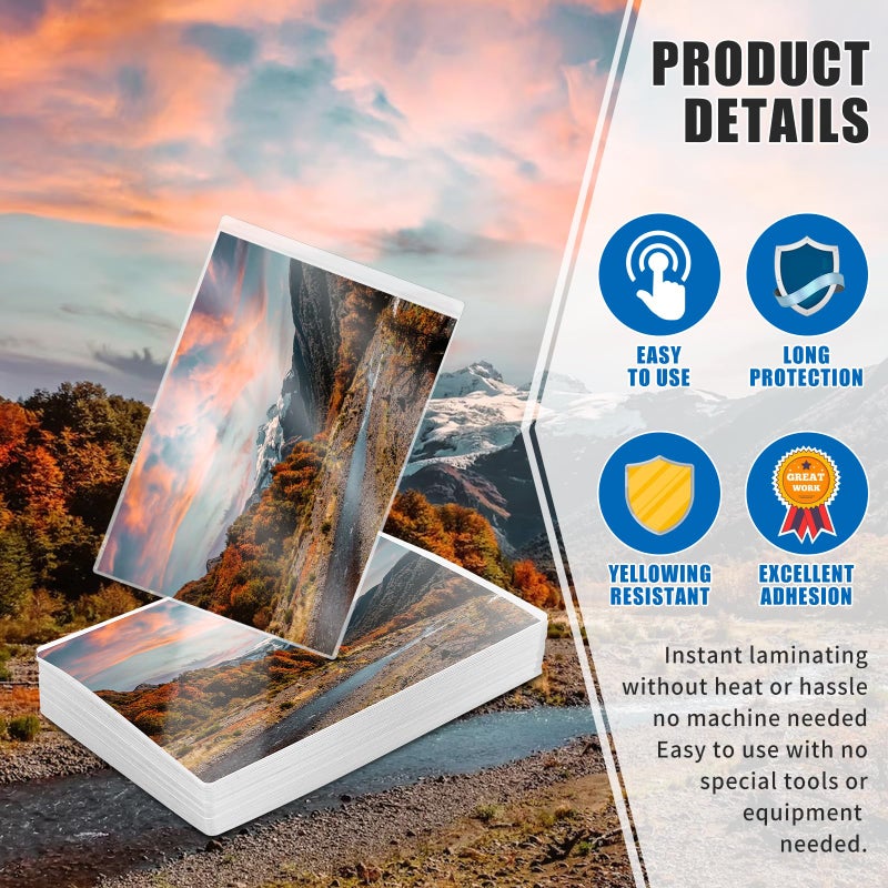 DLUGOPIS 50 Sheets 3x5inch Self Seal Laminating Pouches Self Adhesive Laminating Sheet No Laminating Machine Needed for Photos Index Cards (3x5inch) - Image 3