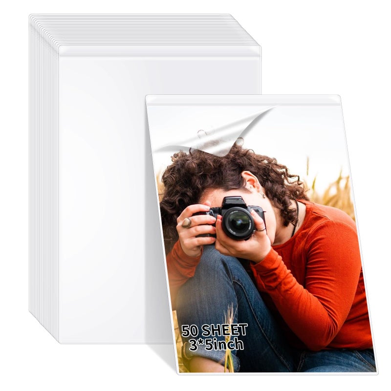 DLUGOPIS 50 Sheets 3x5inch Self Seal Laminating Pouches Self Adhesive Laminating Sheet No Laminating Machine Needed for Photos Index Cards (3x5inch) - Image 1