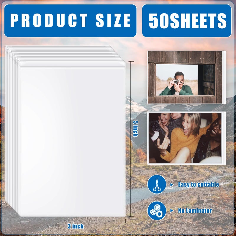 DLUGOPIS 50 Sheets 3x5inch Self Seal Laminating Pouches Self Adhesive Laminating Sheet No Laminating Machine Needed for Photos Index Cards (3x5inch) - Image 2