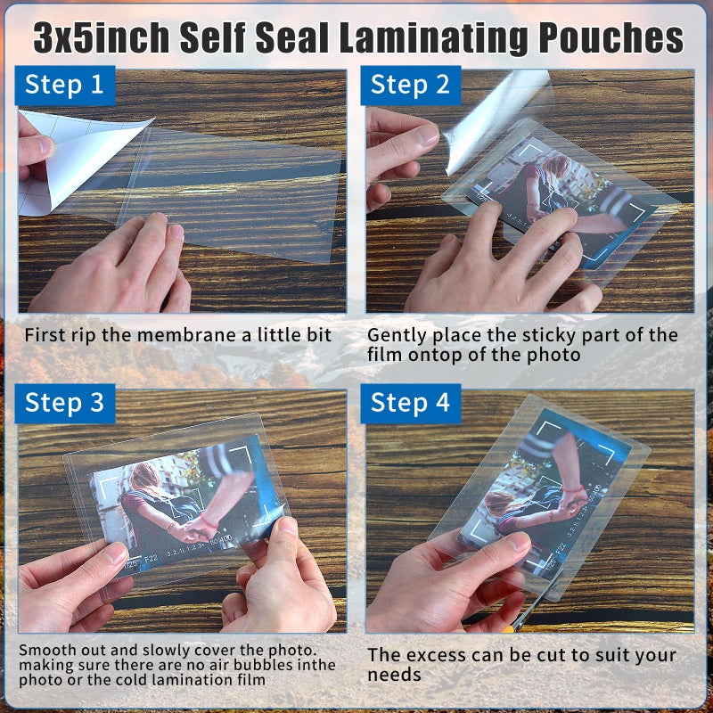 DLUGOPIS 50 Sheets 3x5inch Self Seal Laminating Pouches Self Adhesive Laminating Sheet No Laminating Machine Needed for Photos Index Cards (3x5inch) - Image 4