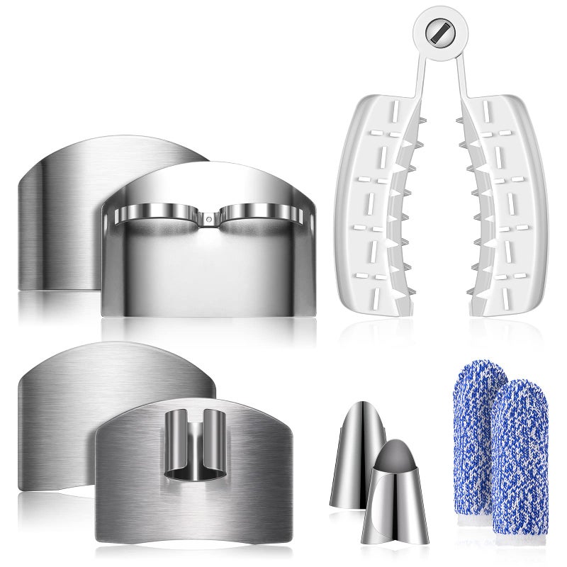 Zubebe 9 Pcs Finger Guard Set for Cutting Stainless Steel Knife Cutting Protector Finger Cots Thumb Guard Protector for Vegetable Food Slicer Kitchen Tool Avoid Hurting When Slicing ChoppingWhite
