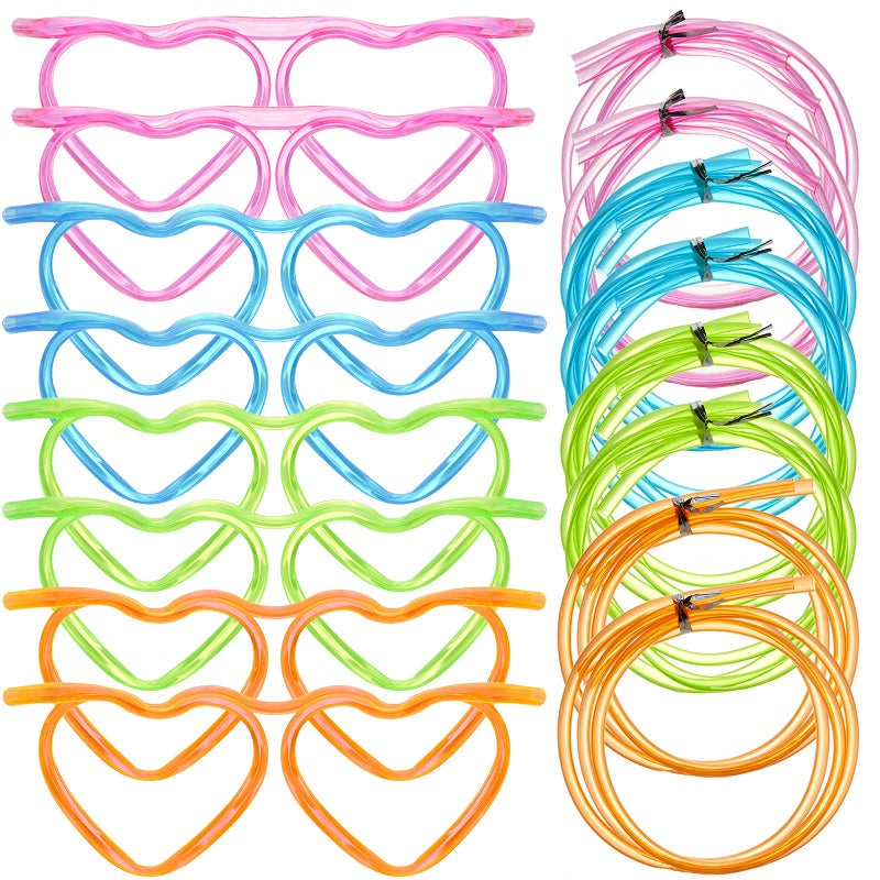 8PCS Silly Straw Glasses Reusable Fun Loop Drinking Straw Eye Glasses Novelty Eyeglasses Straw for Party Annual Meeting Parties Birthday 4 Colors Heart